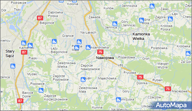 mapa Nawojowa, Nawojowa na mapie Targeo