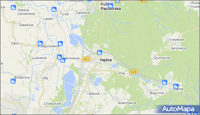 mapa Nędza powiat raciborski, Nędza powiat raciborski na mapie Targeo