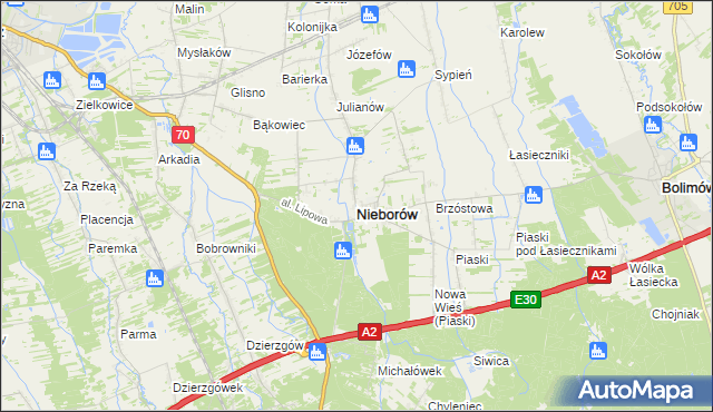 mapa Nieborów powiat łowicki, Nieborów powiat łowicki na mapie Targeo