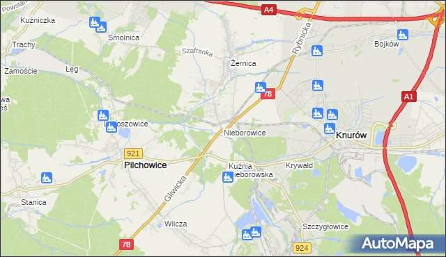 mapa Nieborowice, Nieborowice na mapie Targeo