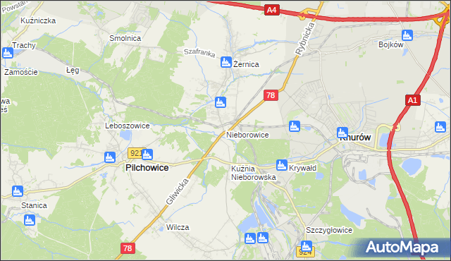 mapa Nieborowice, Nieborowice na mapie Targeo