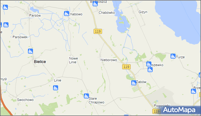 mapa Nieborowo, Nieborowo na mapie Targeo