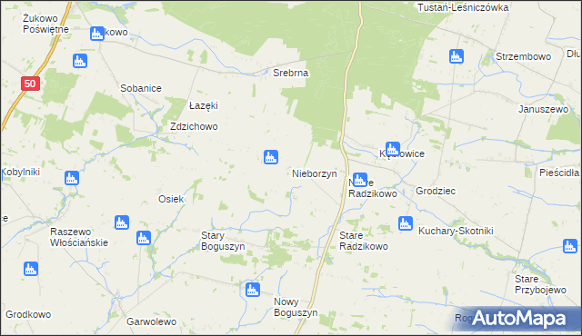 mapa Nieborzyn gmina Czerwińsk nad Wisłą, Nieborzyn gmina Czerwińsk nad Wisłą na mapie Targeo