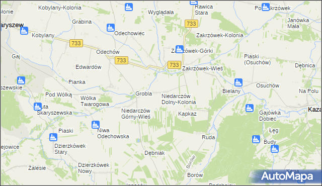 mapa Niedarczów Dolny-Kolonia, Niedarczów Dolny-Kolonia na mapie Targeo