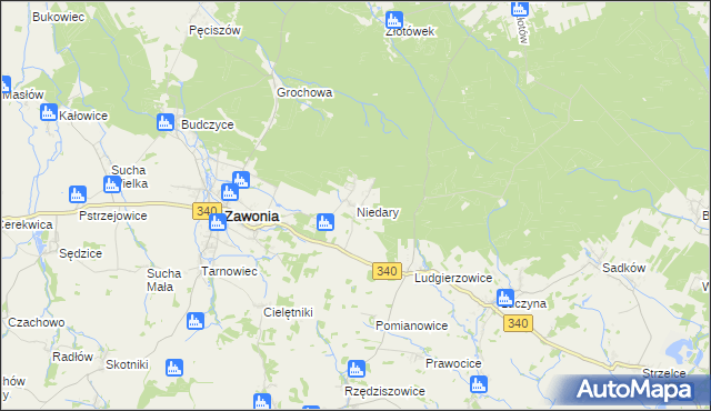 mapa Niedary gmina Zawonia, Niedary gmina Zawonia na mapie Targeo