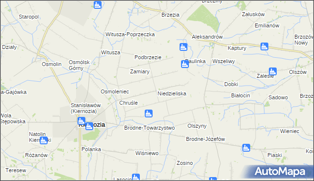 mapa Niedzieliska gmina Kiernozia, Niedzieliska gmina Kiernozia na mapie Targeo