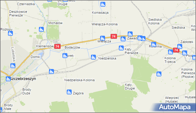 mapa Niedzieliska gmina Szczebrzeszyn, Niedzieliska gmina Szczebrzeszyn na mapie Targeo