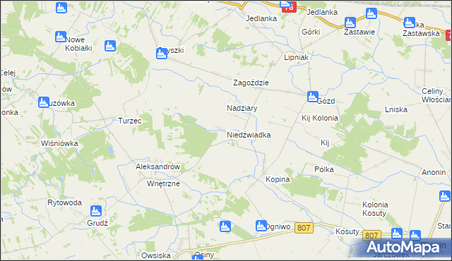 mapa Niedźwiadka, Niedźwiadka na mapie Targeo