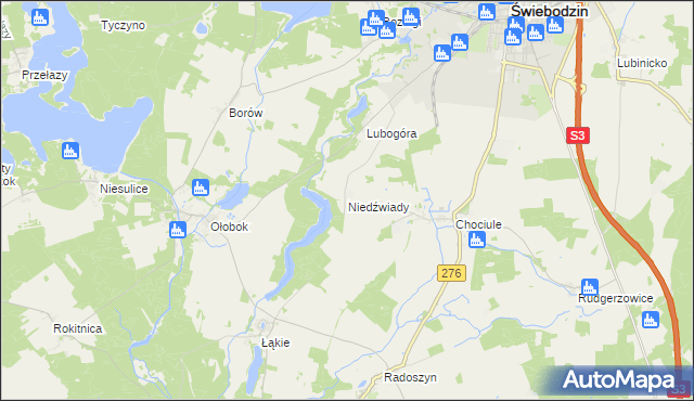 mapa Niedźwiady gmina Świebodzin, Niedźwiady gmina Świebodzin na mapie Targeo