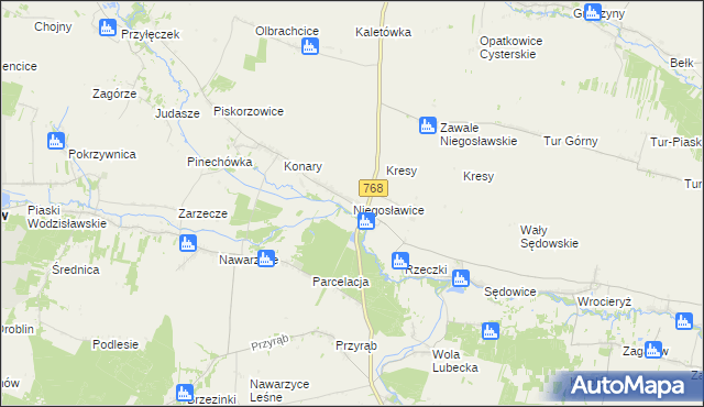 mapa Niegosławice gmina Wodzisław, Niegosławice gmina Wodzisław na mapie Targeo