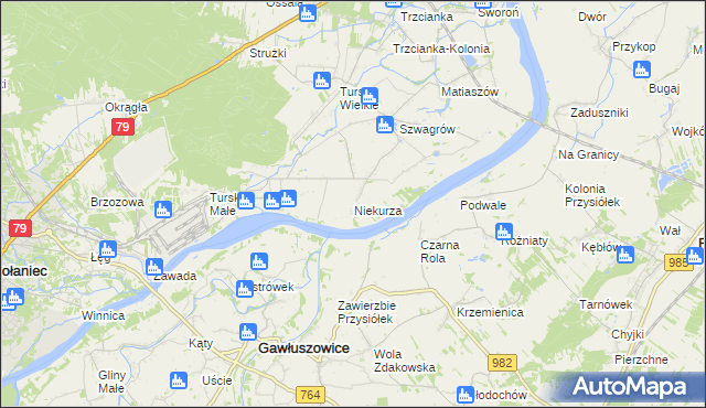 mapa Niekurza, Niekurza na mapie Targeo