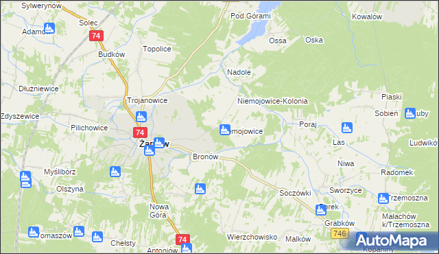 mapa Niemojowice, Niemojowice na mapie Targeo