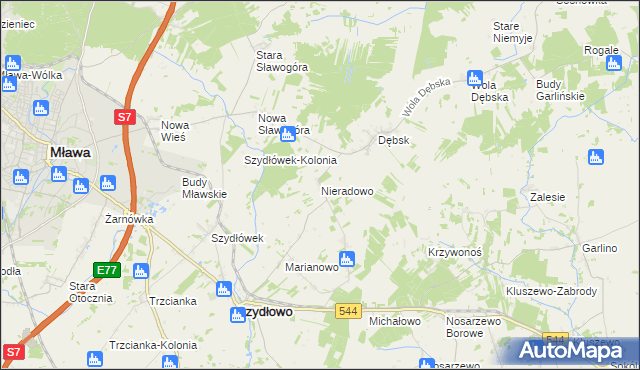 mapa Nieradowo gmina Szydłowo, Nieradowo gmina Szydłowo na mapie Targeo