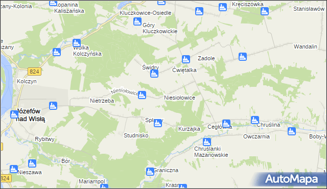 mapa Niesiołowice gmina Józefów nad Wisłą, Niesiołowice gmina Józefów nad Wisłą na mapie Targeo