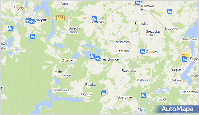 mapa Niesiołowice gmina Stężyca, Niesiołowice gmina Stężyca na mapie Targeo