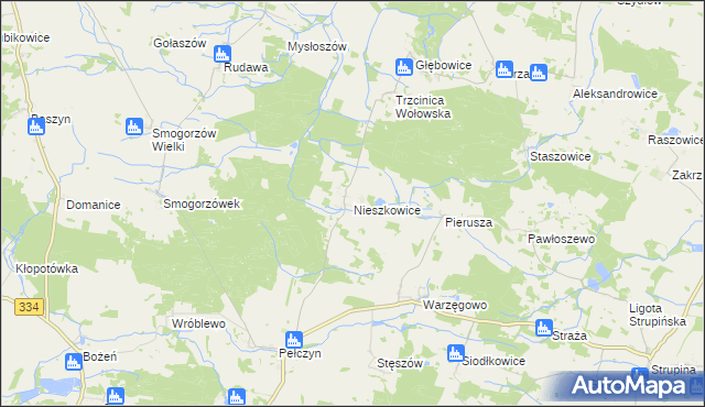 mapa Nieszkowice gmina Wołów, Nieszkowice gmina Wołów na mapie Targeo