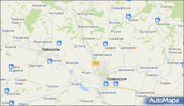 mapa Niewiatrowice, Niewiatrowice na mapie Targeo