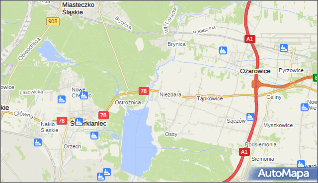 mapa Niezdara gmina Ożarowice, Niezdara gmina Ożarowice na mapie Targeo