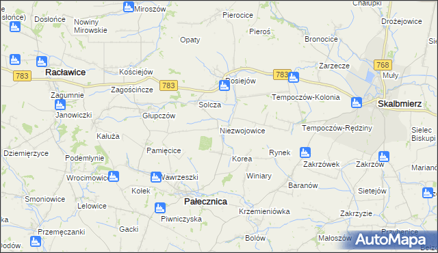 mapa Niezwojowice, Niezwojowice na mapie Targeo
