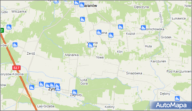 mapa Niwa gmina Baranów, Niwa gmina Baranów na mapie Targeo