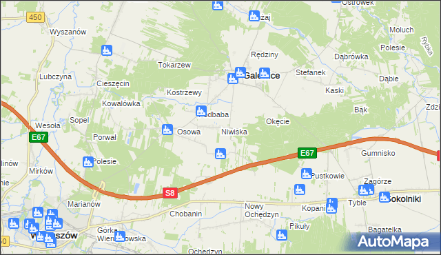 mapa Niwiska gmina Galewice, Niwiska gmina Galewice na mapie Targeo