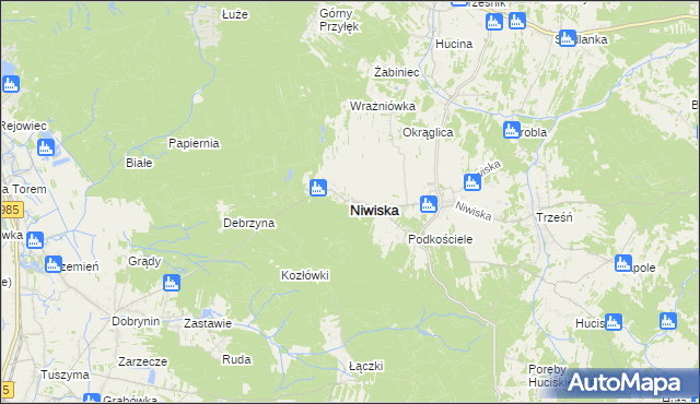 mapa Niwiska powiat kolbuszowski, Niwiska powiat kolbuszowski na mapie Targeo