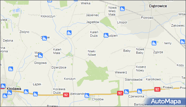 mapa Niwki gmina Chodów, Niwki gmina Chodów na mapie Targeo