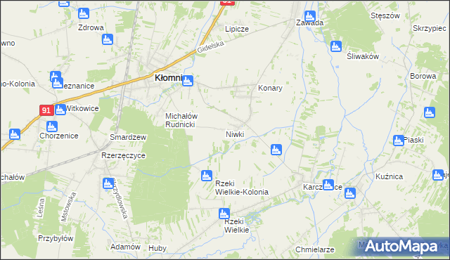 mapa Niwki gmina Kłomnice, Niwki gmina Kłomnice na mapie Targeo