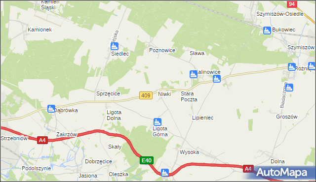 mapa Niwki gmina Strzelce Opolskie, Niwki gmina Strzelce Opolskie na mapie Targeo