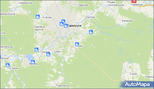 mapa Niwy gmina Daleszyce, Niwy gmina Daleszyce na mapie Targeo