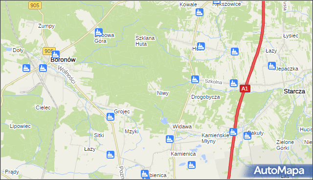 mapa Niwy gmina Woźniki, Niwy gmina Woźniki na mapie Targeo