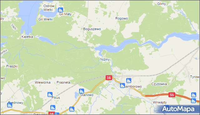 mapa Niziny gmina Iława, Niziny gmina Iława na mapie Targeo