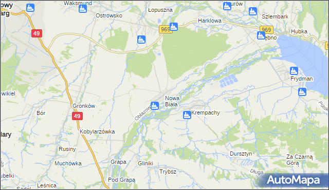 mapa Nowa Biała gmina Nowy Targ, Nowa Biała gmina Nowy Targ na mapie Targeo