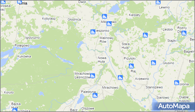 mapa Nowa Huta gmina Kartuzy, Nowa Huta gmina Kartuzy na mapie Targeo