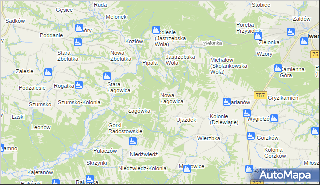 mapa Nowa Łagowica, Nowa Łagowica na mapie Targeo