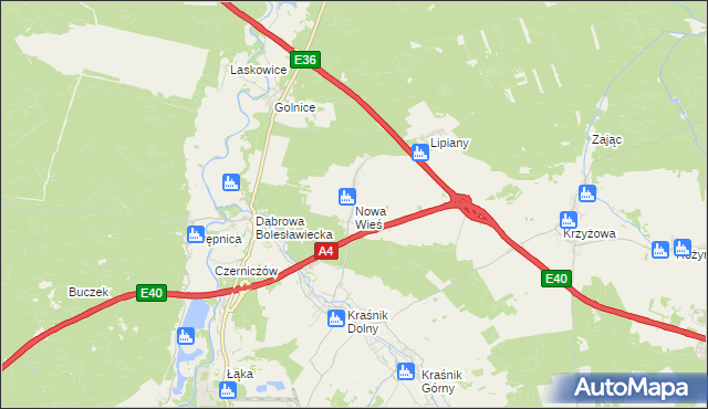 mapa Nowa Wieś gmina Bolesławiec, Nowa Wieś gmina Bolesławiec na mapie Targeo