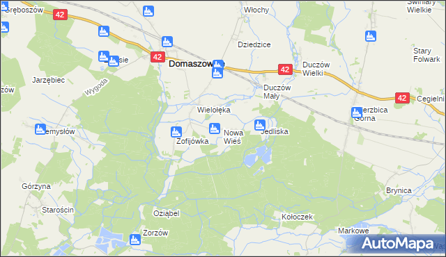mapa Nowa Wieś gmina Domaszowice, Nowa Wieś gmina Domaszowice na mapie Targeo