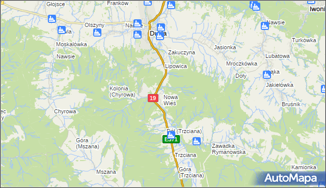 mapa Nowa Wieś gmina Dukla, Nowa Wieś gmina Dukla na mapie Targeo