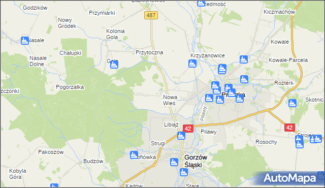 mapa Nowa Wieś gmina Gorzów Śląski, Nowa Wieś gmina Gorzów Śląski na mapie Targeo