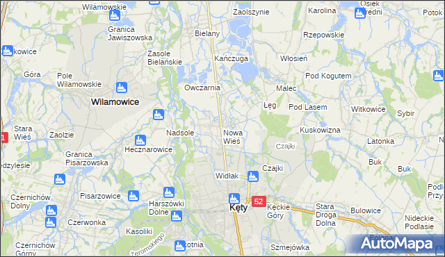 mapa Nowa Wieś gmina Kęty, Nowa Wieś gmina Kęty na mapie Targeo