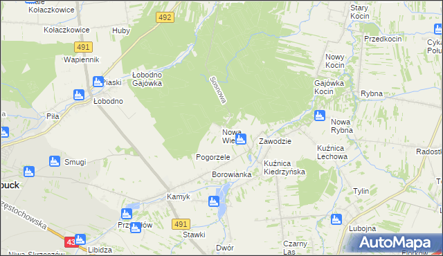 mapa Nowa Wieś gmina Kłobuck, Nowa Wieś gmina Kłobuck na mapie Targeo