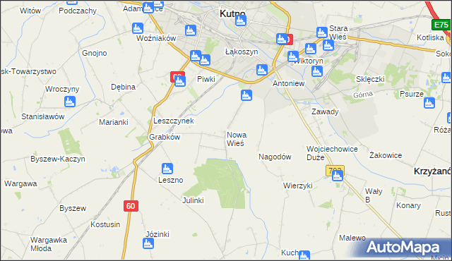 mapa Nowa Wieś gmina Kutno, Nowa Wieś gmina Kutno na mapie Targeo