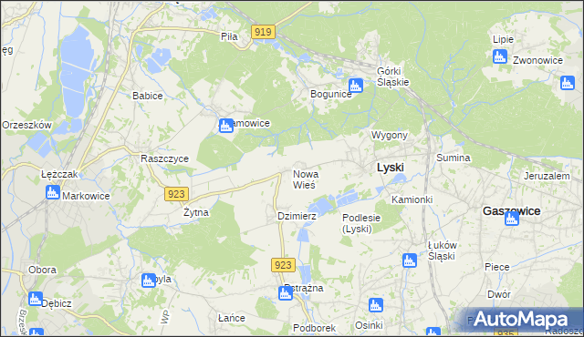 mapa Nowa Wieś gmina Lyski, Nowa Wieś gmina Lyski na mapie Targeo