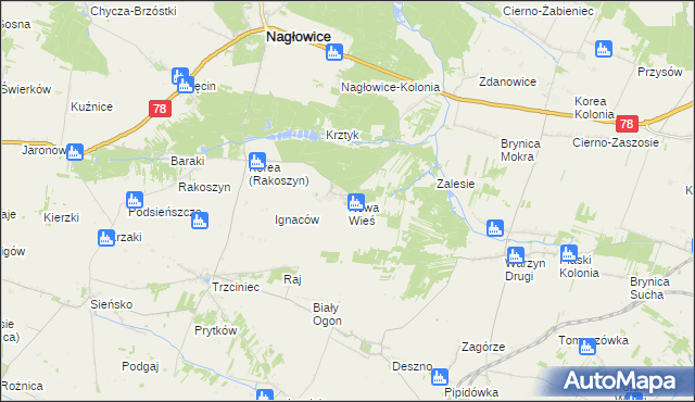 mapa Nowa Wieś gmina Nagłowice, Nowa Wieś gmina Nagłowice na mapie Targeo