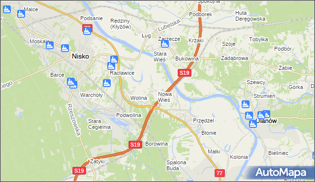 mapa Nowa Wieś gmina Nisko, Nowa Wieś gmina Nisko na mapie Targeo