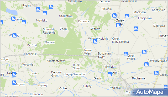 mapa Nowa Wieś gmina Osiek Mały, Nowa Wieś gmina Osiek Mały na mapie Targeo