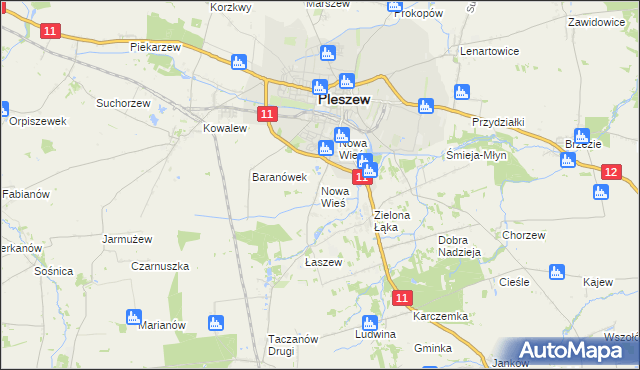 mapa Nowa Wieś gmina Pleszew, Nowa Wieś gmina Pleszew na mapie Targeo