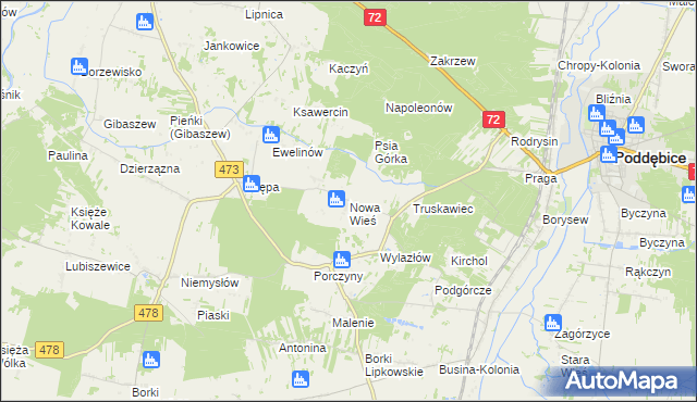 mapa Nowa Wieś gmina Poddębice, Nowa Wieś gmina Poddębice na mapie Targeo