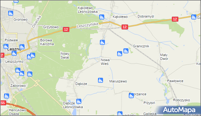 mapa Nowa Wieś gmina Rydzyna, Nowa Wieś gmina Rydzyna na mapie Targeo