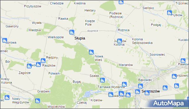 mapa Nowa Wieś gmina Słupia, Nowa Wieś gmina Słupia na mapie Targeo